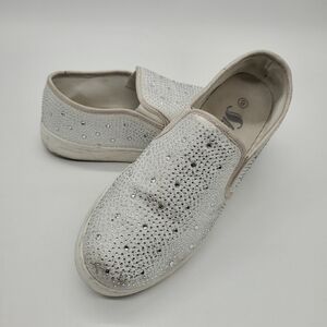 Rhinestone Slip On Loafers Size 9 White